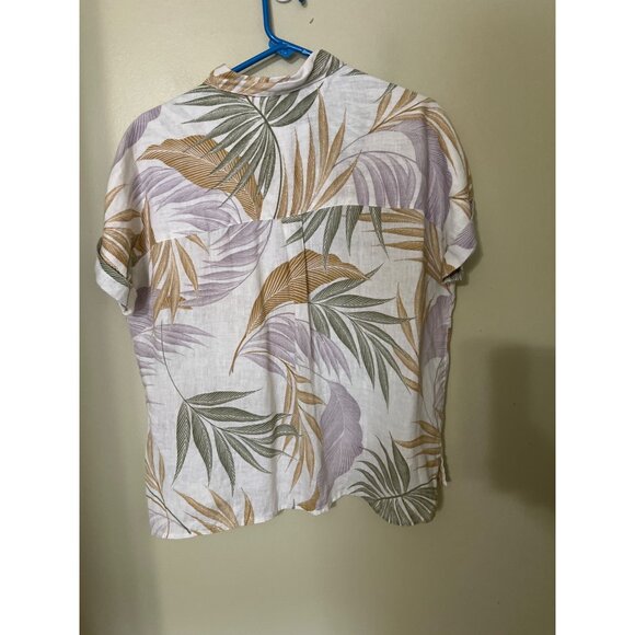 Tahari Womens Linen Shirt M Tropical l Short Sleeve Button-Up Resort Vacation - Picture 6 of 7